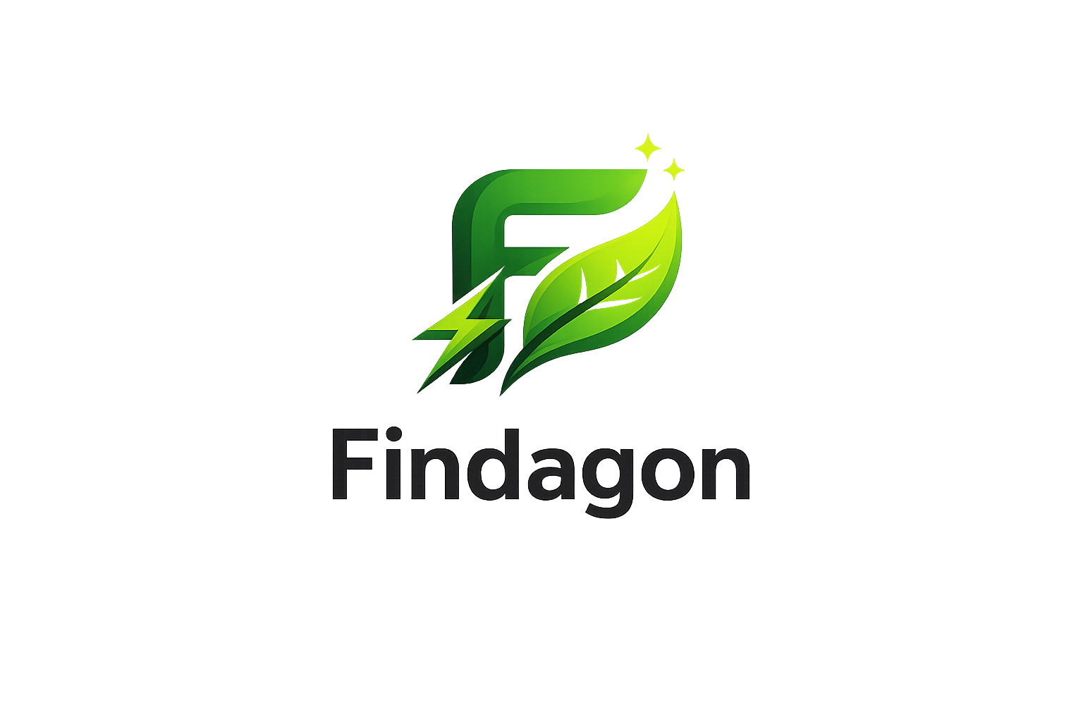 Findagon logo featuring a stylized green letter F combined with a leaf and lightning bolt symbol, with the brand name “Findagon” below